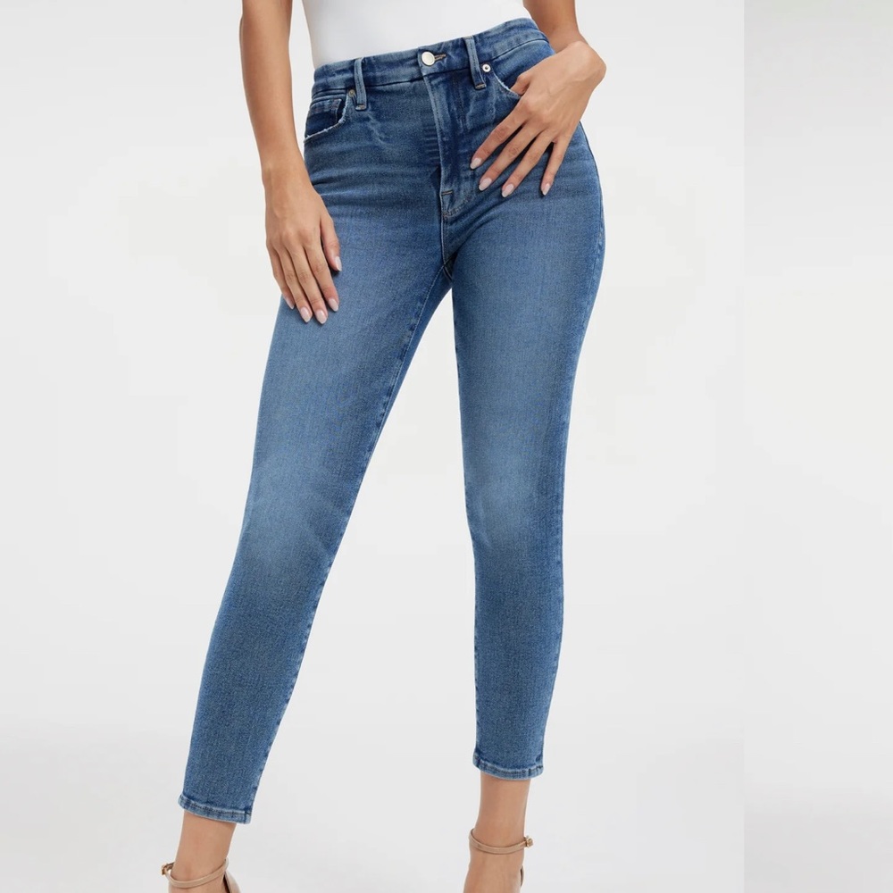 Good American Good Waist Crop Split Pocket denim